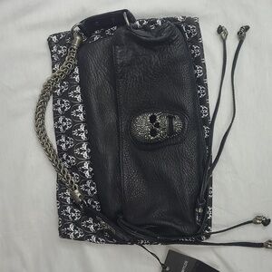 THOMAS WYLDE Fairground Black Big Skull And Skull Interior Purse RARE With CHAIN